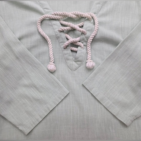 Mint Green Lace-Up Linen Shirt - Picture 4 of 4